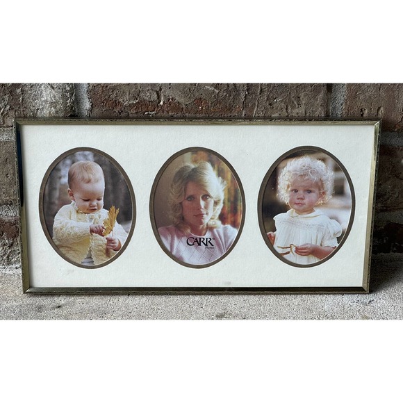 Carr Accents Vintage Carr Triple Photo Picture Frame Brass Gold Tone Small Portrait Holder